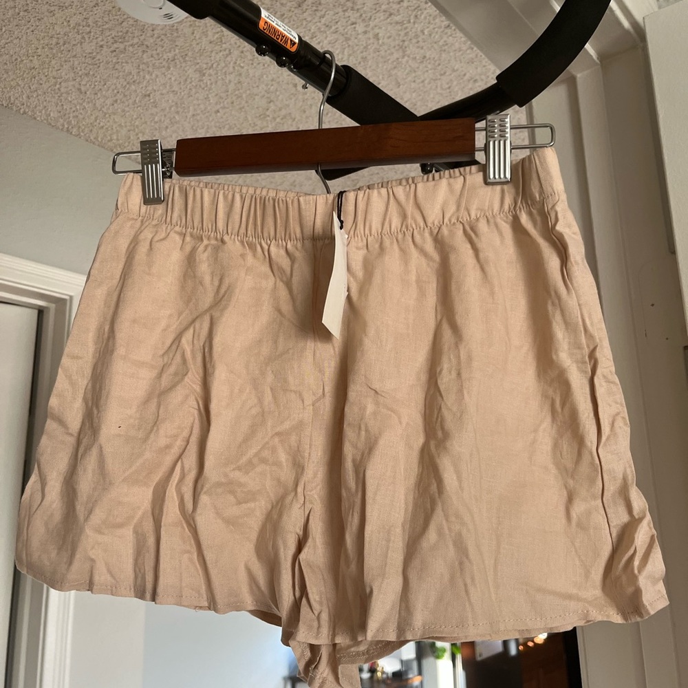 High Waist Tan Shorts with Elastic Waistband